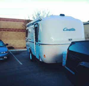 Our storage parking spot. We paid $60.00 for this spot since our HOA won't allow RVs in the driveway. Tight squeeze! 