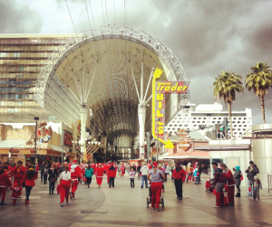 The Santa Run in 2013, with the Fremont Street Experience in the background. 