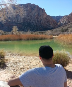 Mike, sitting on the bench and taking in the beautiful scenery after enjoying a hike at Spring Mountain Ranch State Park, Nevada. 