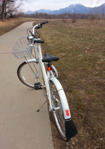 The Boulder Creek Path and a rented bikes from University Bikes. 