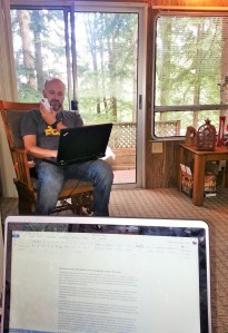 Mike doing his work and me working on my blog and writing from the trailer.